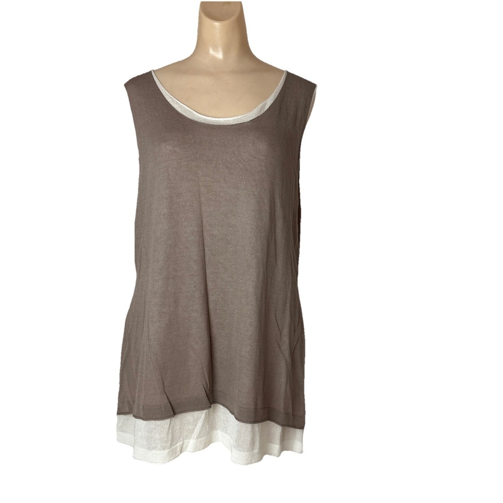 Via Milano Womens sz XL Top Layered Look Sleeveless viscose blend tan beige whit